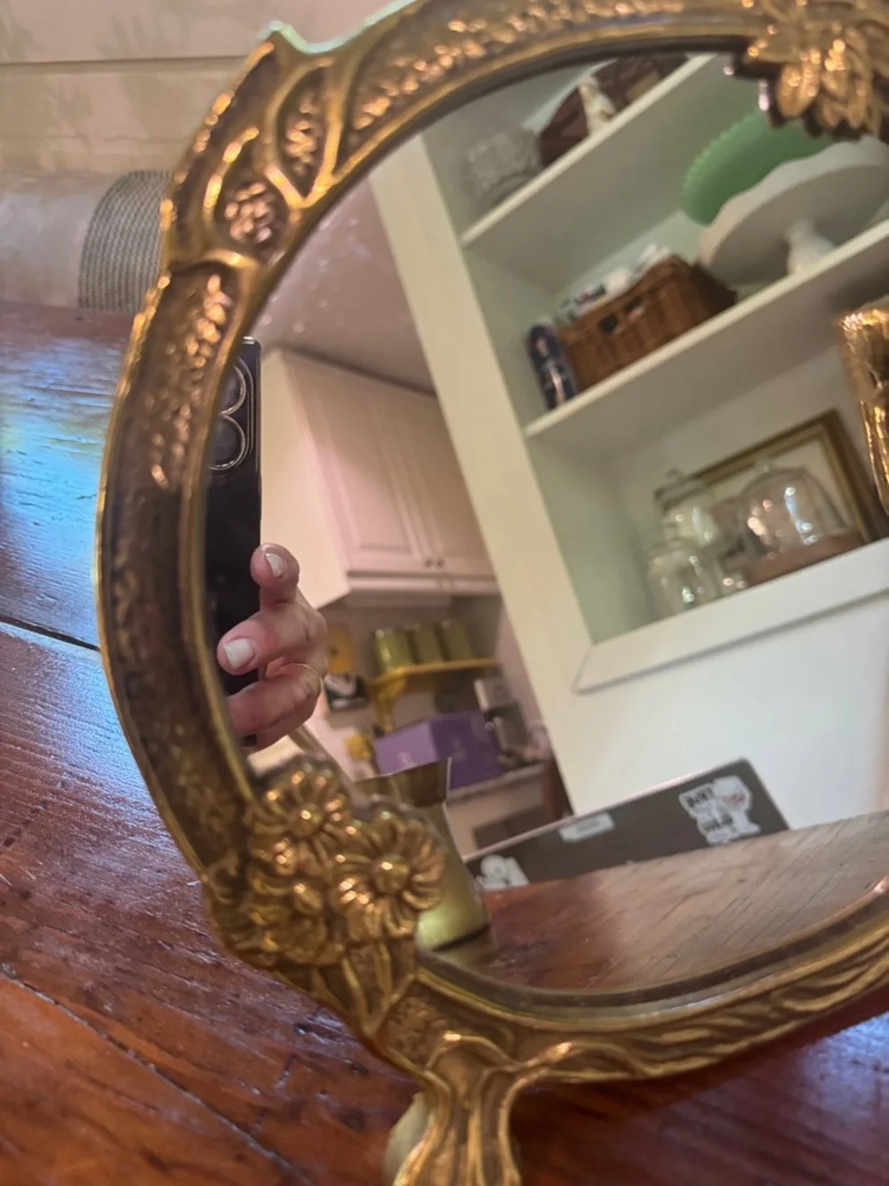 Gold Floral Art Nouveau Round Decorative Wall Mirror